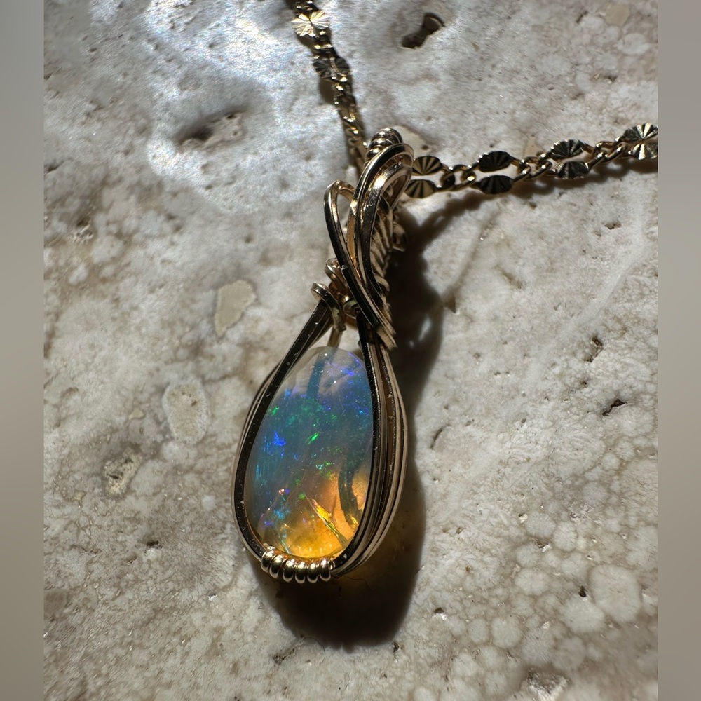 14k Gold Filled Ethiopian Opal Necklace Pendant - Picture 5 of 12